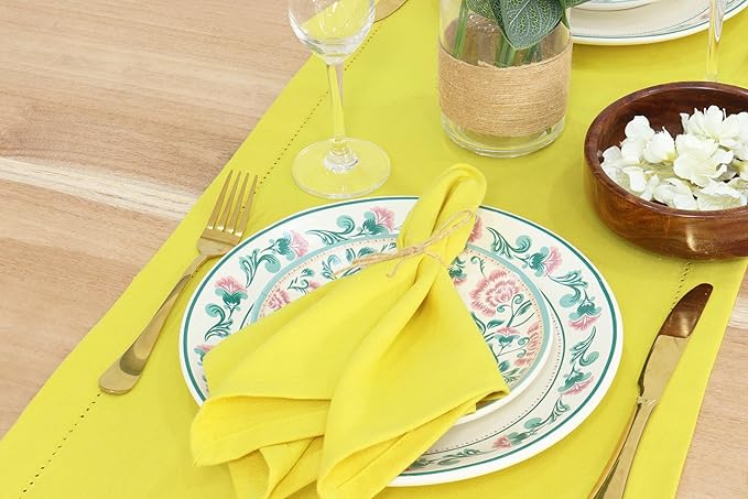 PurpleEssences Set of 6 Cloth Dinner Napkins 100% Cotton 18x18 Inch - Soft Durable Washable - Ideal for Farmhouse Party Christmas Holiday Winter - Perfect Everyday Use Table Linen - Yellow
