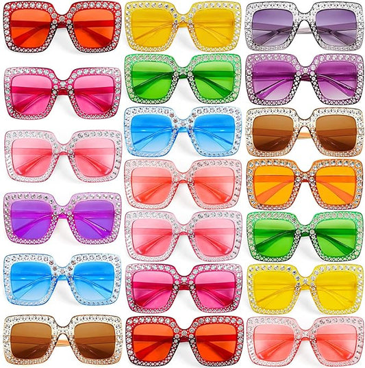 10/20 Pack Crystal Oversized Square Sunglasses Retro Diamond Glitter Sparkling Disco Glasses Party Favors