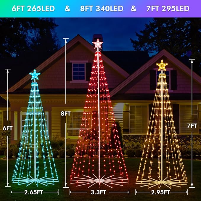 6FT Outdoor Christmas Tree, RGB Color Changing Pre-lit Smart Cone Christmas Tree with LED Lights, App&Remote Control, DIY Multi-Color Lightshow, Music Sync, Christmas New Year Decoration