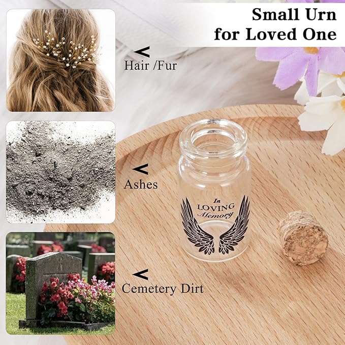 SOITIS Customized Engraving Wooden Box for Ashes - Small Glass Urn for Human Ashes Keepsake, Mini Urns for Ashes Cremation Holder, Funeral Keepsake for Women Men-Black Wings Urn