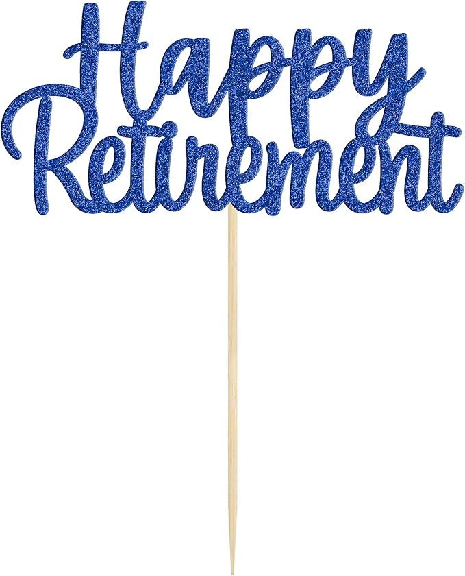 Gyufise Blue Happy Retirement Cake Topper Retirement Cake Decoration Picks for Retired Party Cake Decoration Party Supplies 1 Pack