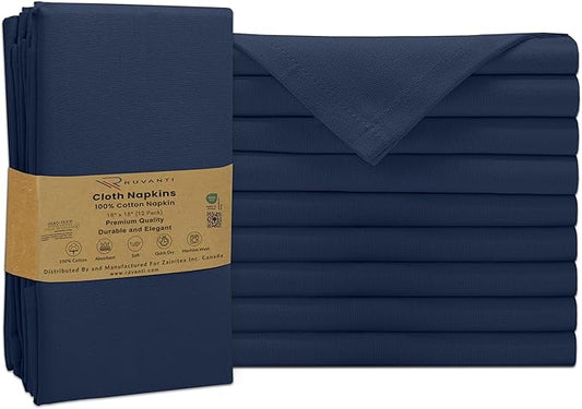 Ruvanti Premium Cloth Napkins Set of 12, 18x18 Inches, 100% Cotton, Washable, Soft & Absorbent, Perfect for Wedding, Christmas, ‎Thanksgiving Dinners - Pageant Blue