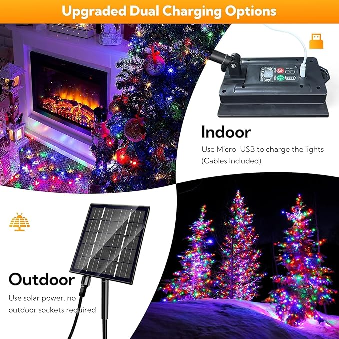 Solar Christmas Lights Outdoor Waterproof, 640 LED 210 Ft Solar Christmas String Lights Multicolor Outdoor Solar Lights,with 19 Mode Xmas Light for Xmas Tree Festival Christmas Decoration