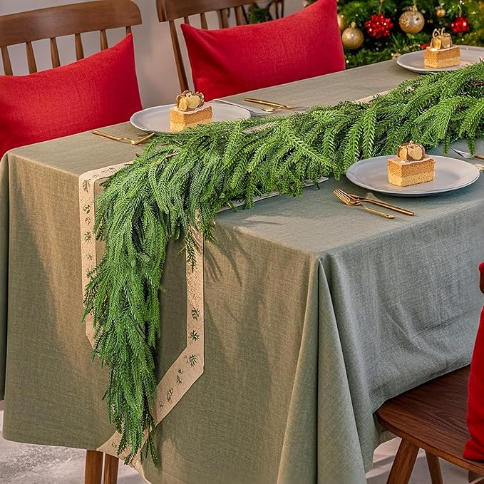 Norfolk Pine & Cedar Garland Set - 4x 6FT Realistic Artificial Cedar Garland Christmas Greenery for Mantle, Staircase, Indoor/Outdoor Holiday Decor Lush Evergreen