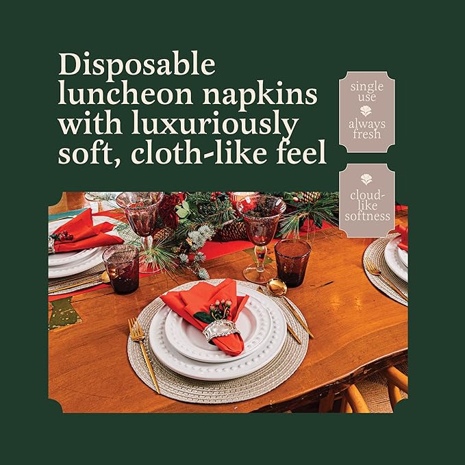 Linen-Feel Colored Paper Napkins - Decortive Cloth-Like Light Green Luncheon Napkins - Soft and Absorbent. for Kitchen, Party, Wedding, Dinner Or Any Occasion. (Pack of 100)