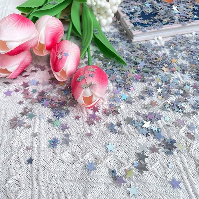 60g Star Confetti Glitter Star Table Confetti, Metallic Foil Star Glitter, Table Decorations for Party Wedding birthday graduation Decorations(Glitter Multicolor Set, 10mm and 6mm)