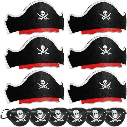Legigo 12 Pcs Pirate Hat with Eye Mask - Classic Costume Cap Accessories for Pirate Party Cosplay Caribbean Dress, Black