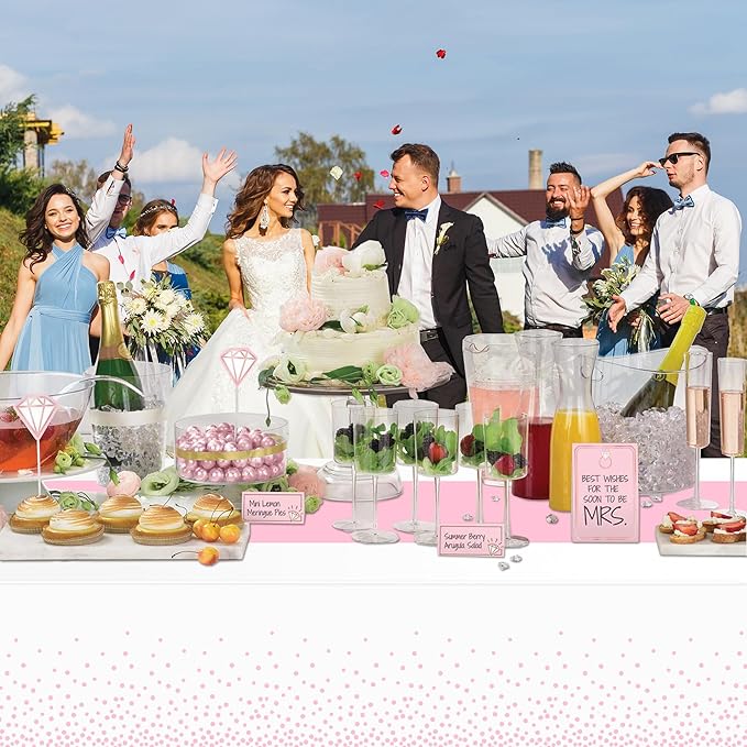 WNINK 2 Pack White and Light Pink Tablecloths, Light Pink Disposable Plastic Waterproof Table Cover, 54" x 108", for Birthday, Baby Shower，Wedding, Bridal Shower, Picnic Camping Parties