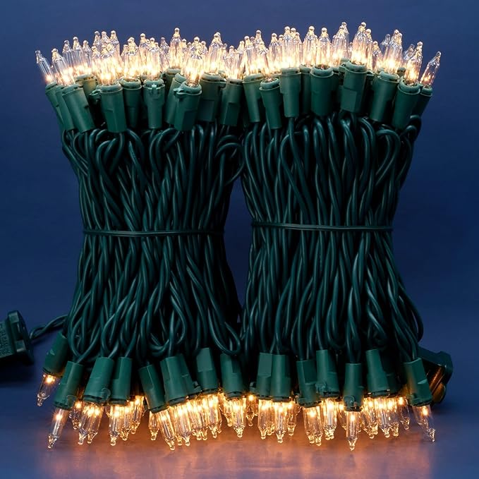200 Count Clear Christmas Lights, Pack of 2 Strands 100 Count 33 ft Green Wire UL Listed Holiday String Light (Clear)