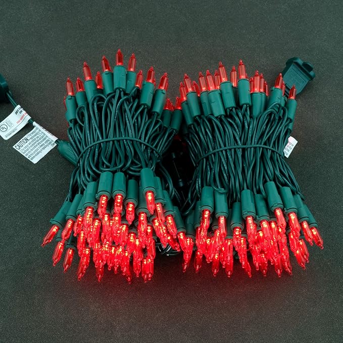 YULETIME Red LED Christmas Lights 200 Count 50 ft, Pack of 2 Strands 25 ft 100 Lights UL Certified String Light Set (Red)