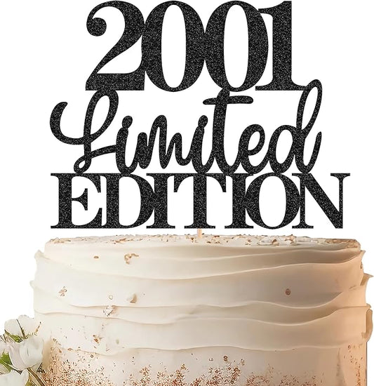 Limited EDITION 2001 Cake Topper - Black Glitter Happy 24th Birthday Party Cake Decoration Supplies, Cheer to 24 Years Cake Bunting Decor for 24th Birthday Party Photo Booth Props
