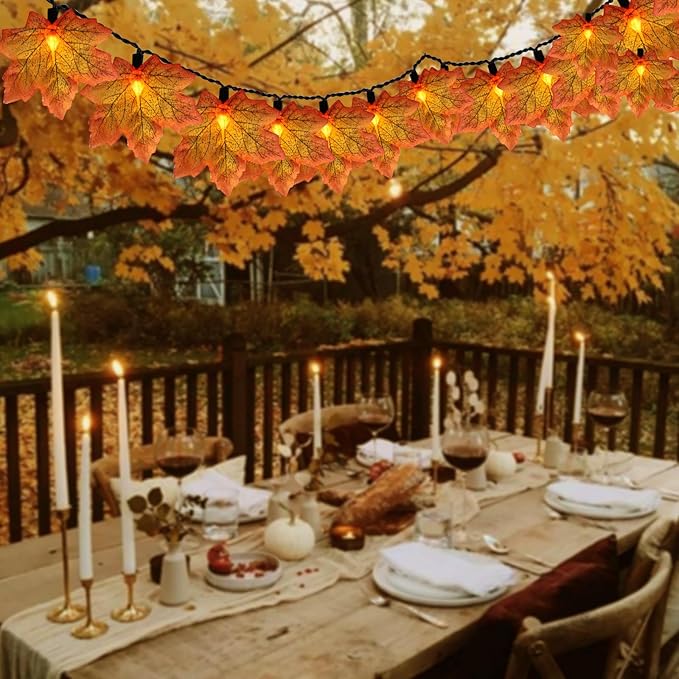 Fall Decor Maples Leaf String Lights,13.5FT Autumn Red Cloth Maple Leaf with 35 Mini LED Bulbs for Thanksgiving Day Fall Decorations New Year Home DIY Prty Patio Decor