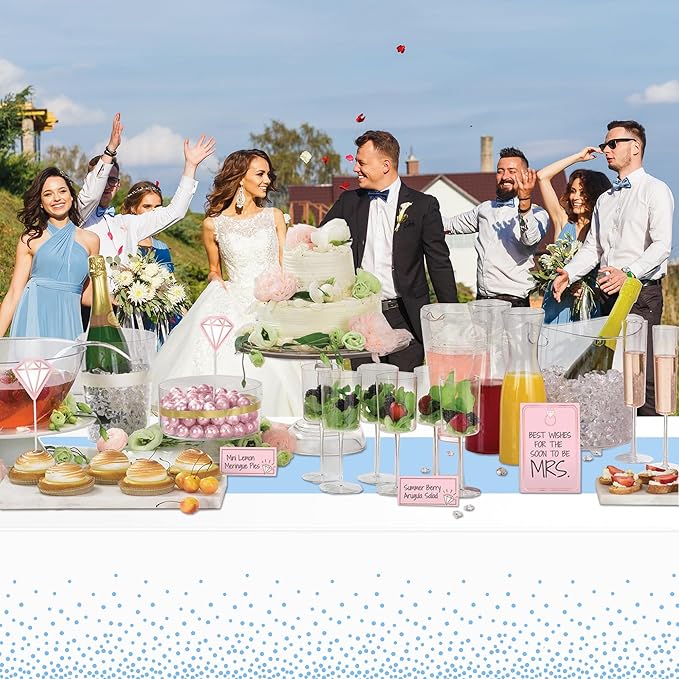 WNINK 4 Pack White and Light Blue Tablecloths, Light Blue Disposable Plastic Waterproof Table Cover, 54" x 108", for Birthday, Baby Shower，Wedding, Bridal Shower, Picnic Camping Parties