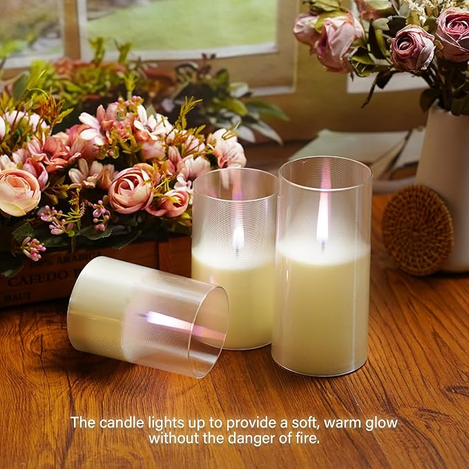 3Pack Flameless Candles, LED Candles, Flameless Candle with Remote Control，with Timer 2/4/6/8H，Flickering flameless Candles Ldeal for Setting The Mood（Ivory）(D 3" xH 4" 5" 6")