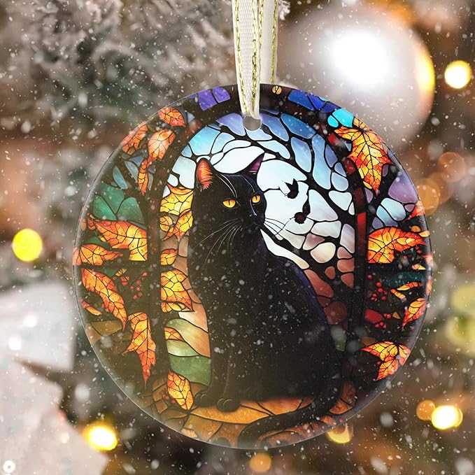 Touber Christmas Ornaments - Tree Decorations - Black Cat in Dark Night