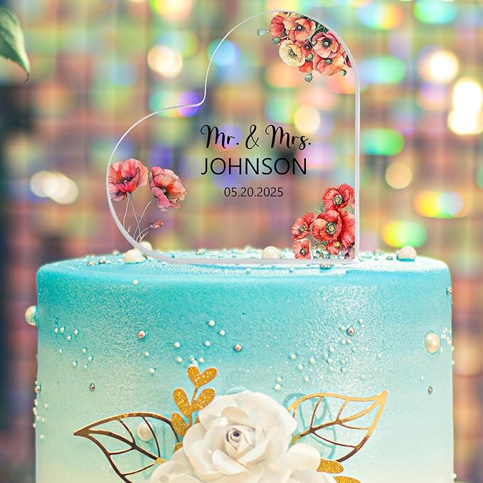 Custom Wedding Heart Acrylic Plaque,Mr & Mrs Cake Topper,Personalized Wedding Keepsake/Gift/Sign (Style 15)