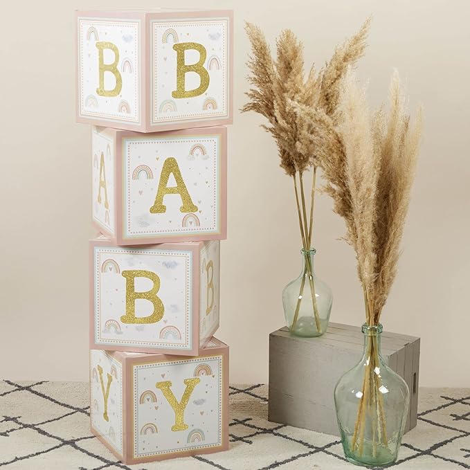 Kate Aspen Boho Rainbow Baby Block Box Photo Prop Decoration & Nursery Décor (Set of 4 Spells BABY)