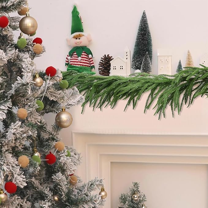 Faux Norfolk Pine Christmas Garland – Real Touch Greenery Artificial Cedar Christmas Garland for Fireplace Mantel, Staircase, Door Frame, Holiday Indoor Winter Décor (6FT-1Pack)