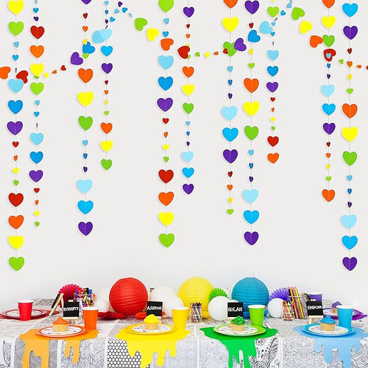 52Ft Valentines Day Party Decorations Rainbow Love Heart Garland Colorful Hanging Paper Heart Streamer Banner for Birthday Anniversary Bachelorette Engagement Wedding Baby Bridal Shower Carnival Party