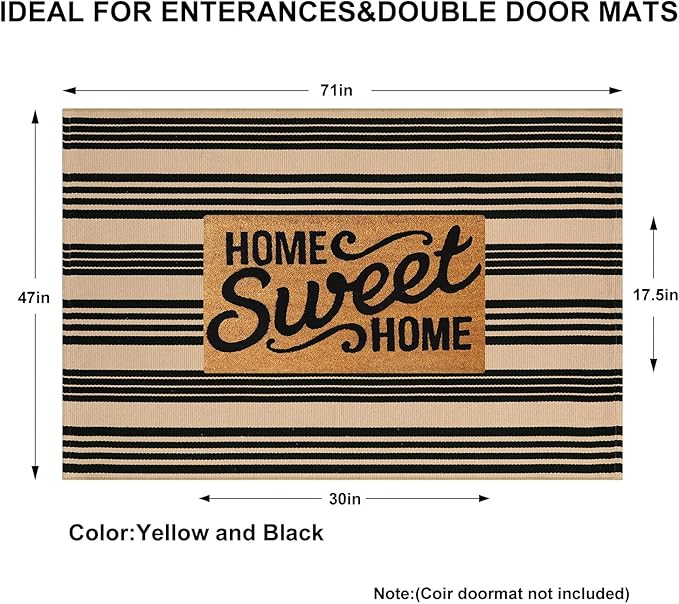 KIMODE Indoor Outdoor Rug 4'x6',Washable Reversible Black and Khaki Striped Rug,Cotton Hand Woven Patio Rug Floor Carpet, Farmhouse Fall Porch Rug Autumn Decor for Outdoor Backyard Living Room