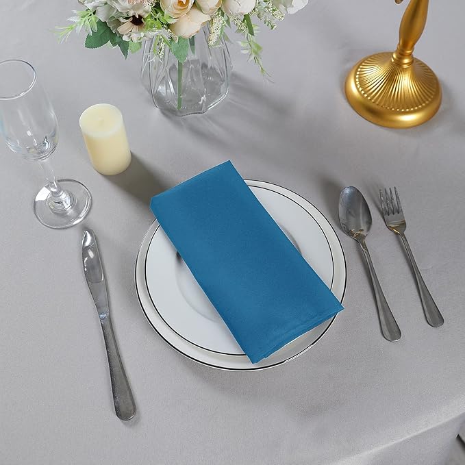 Cupuamon Cloth Napkins 17x17 inch Washable Polyester Dinner Napkins Soft Table Napkins for Wedding Party Dining Banquet(Mediterranean Blue,12PCS)