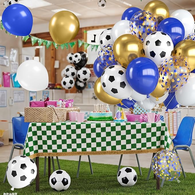 Soccer Balloons,12 Inch Navy Blue Gold and White Soccer Balloons with Blue Gold Confetti Balloon for Boy Soccer Sport Birthday Baby Shower Party Decorations