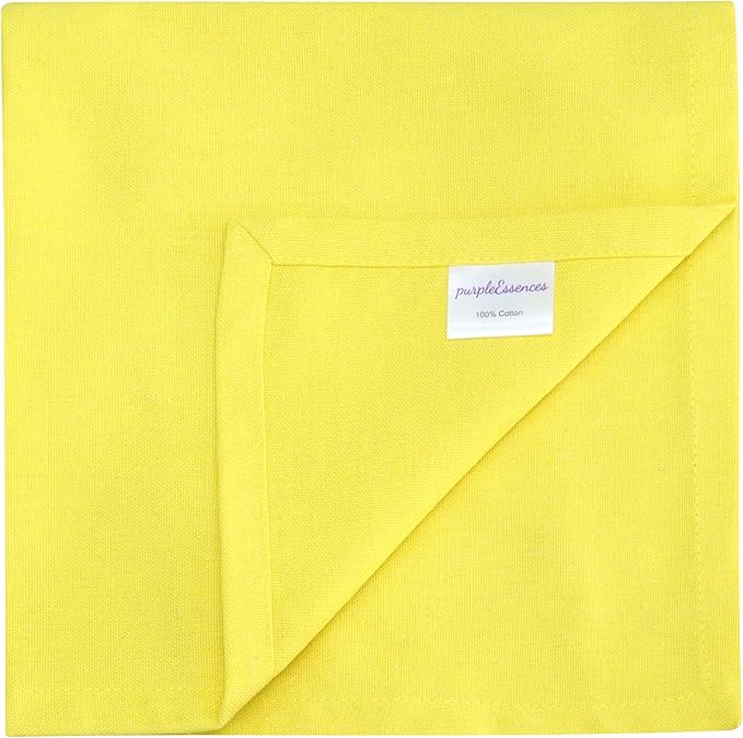 PurpleEssences Set of 6 Cloth Dinner Napkins 100% Cotton 18x18 Inch - Soft Durable Washable - Ideal for Farmhouse Party Christmas Holiday Winter - Perfect Everyday Use Table Linen - Yellow