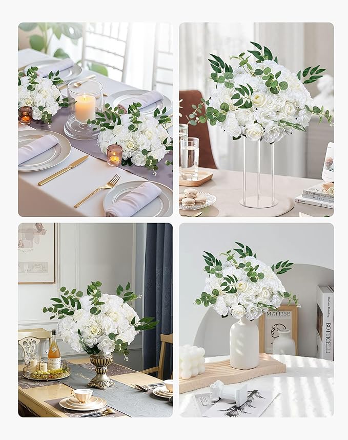 VEVOR Flower Balls Arrangement Bouquet 10 PCS, 17.7-Inch Diameter Artificial Flower Balls Wedding White Roses Centerpieces, Faux Flowers Arrangements for Wedding Centerpiece Home Table Decorations