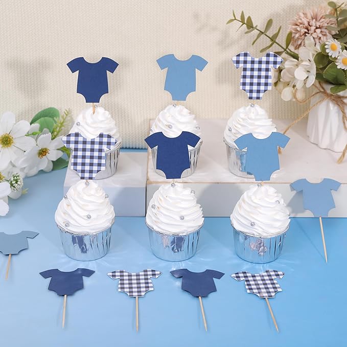 Navy Bodysuit Cupcake Topper - Baby Shower Decoration Navy Gingham Cake Topper,Baby Shower Bunting (navy-topper)