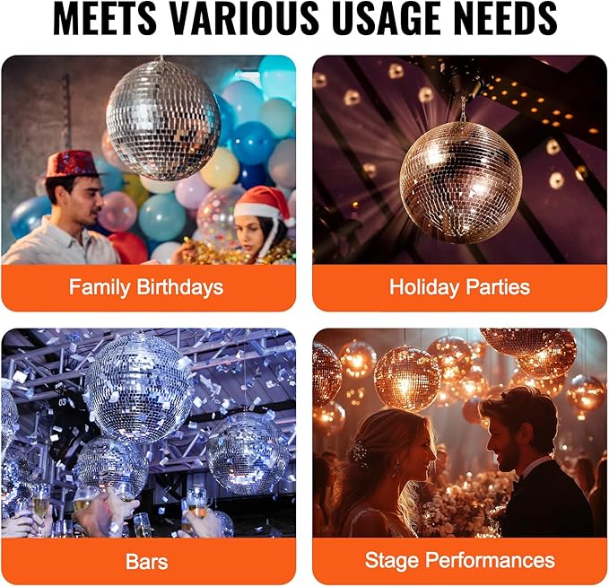 VEVOR Mirror Disco Ball, Large 20 Inch Party Mirror Ball with Hanging Ring, Lightning Disco Ball Party Decorations, Ideal for DJ Club, Stage, Wedding, Birthday, Christmas, New Years Celebration