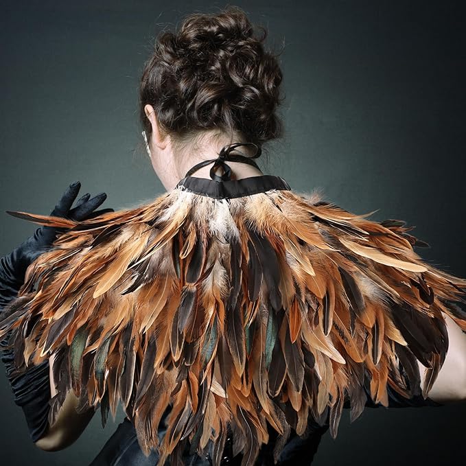 Gothic Natural Feather Shrug Feather Shawl Wrap Cape Victorian Collar for Halloween Cosplay Party Costume Accessories