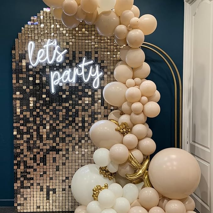 Nude White Gold Balloons, 50pcs Beige Neutral Balloons, Retro Nude Cream White Double Stuffed Gold Balloons for Boho Wedding Birthday Party Bachelorette Baby Shower Gender Reveal Decorations