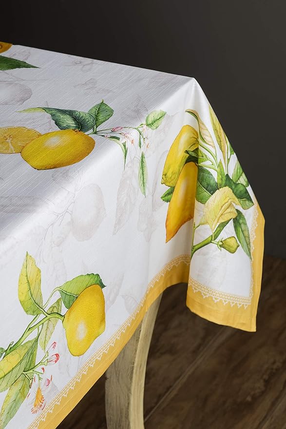 Maison d' Hermine Table Cloth Rectangle Table 100% Cotton 70 x 120 Inches Tablecloth Reusable Decorative for Dining Room, Farmhouse, Home, Party, Festive & Wedding Spring Summer - Limoncello