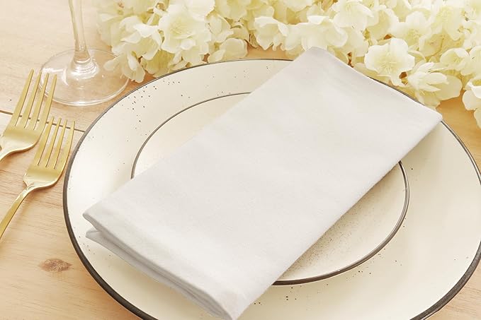 PurpleEssences Set of 6 Cloth Dinner Napkins 100% Cotton 18x18 Inch - Soft Durable Washable - Ideal for Farmhouse Party Fall Thanksgiving - Perfect Everyday Use Table Linen - White