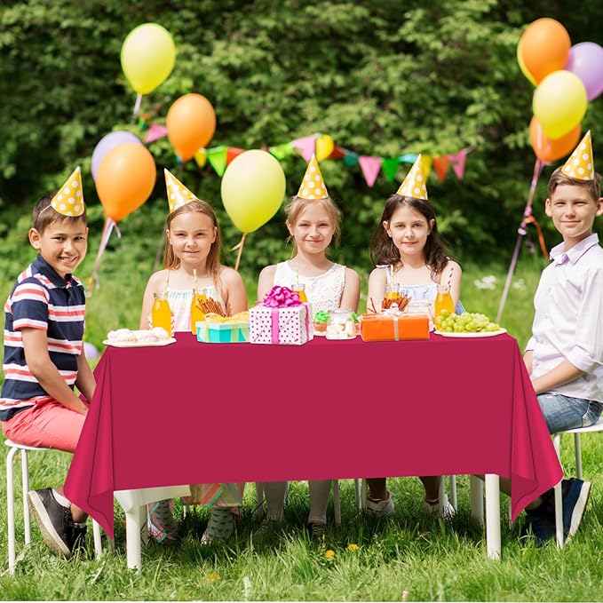 WNINK 2 Pack Bright Red Plastic Tablecloth Disposable Table Covers 54" x 108" Table Cloths for Bridal Shower Engagement Wedding Birthday Picnic Parties