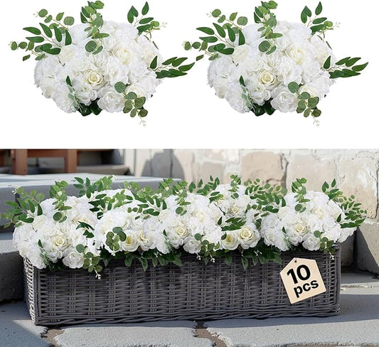 VEVOR Flower Balls Arrangement Bouquet 10 PCS, 17.7-Inch Diameter Artificial Flower Balls Wedding White Roses Centerpieces, Faux Flowers Arrangements for Wedding Centerpiece Home Table Decorations