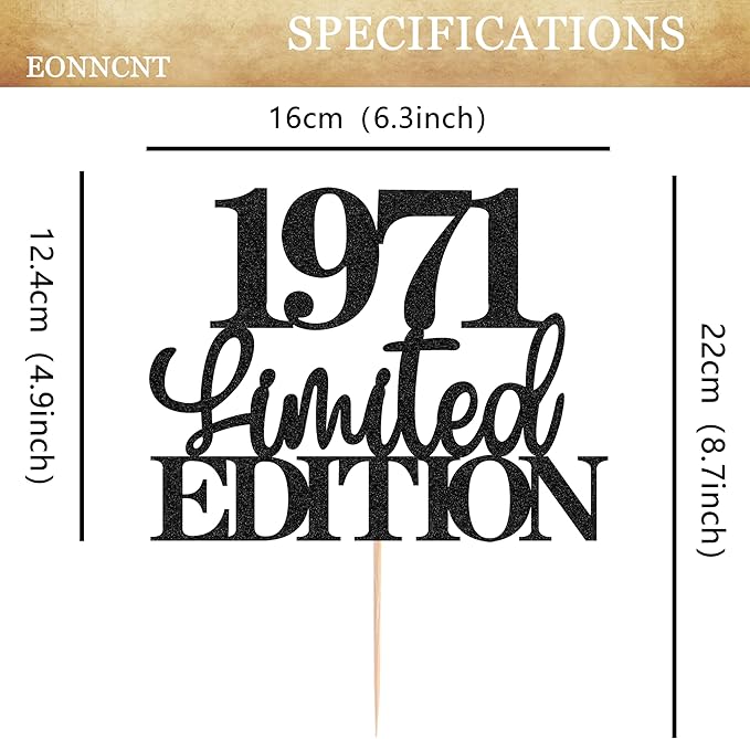 Limited EDITION 1971 Cake Topper - Black Glitter Happy 54th Birthday Party Cake Decoration Supplies, Cheer to 54 Years Cake Bunting Decor for 54th Birthday Party Photo Booth Props