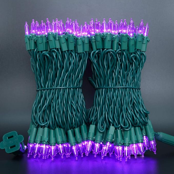 YULETIME Purple LED Christmas Lights 200 Count 50 ft, Pack of 2 Strands 25 ft 100 Lights UL Certified String Light Set (Purple)