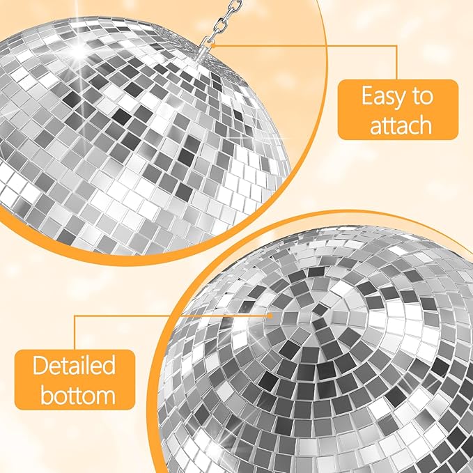 12-Inch Mirror Disco Ball with Hanging Ring, Disco Party Decorations for DJ Club Stage Wedding Birthday Christmas New Years