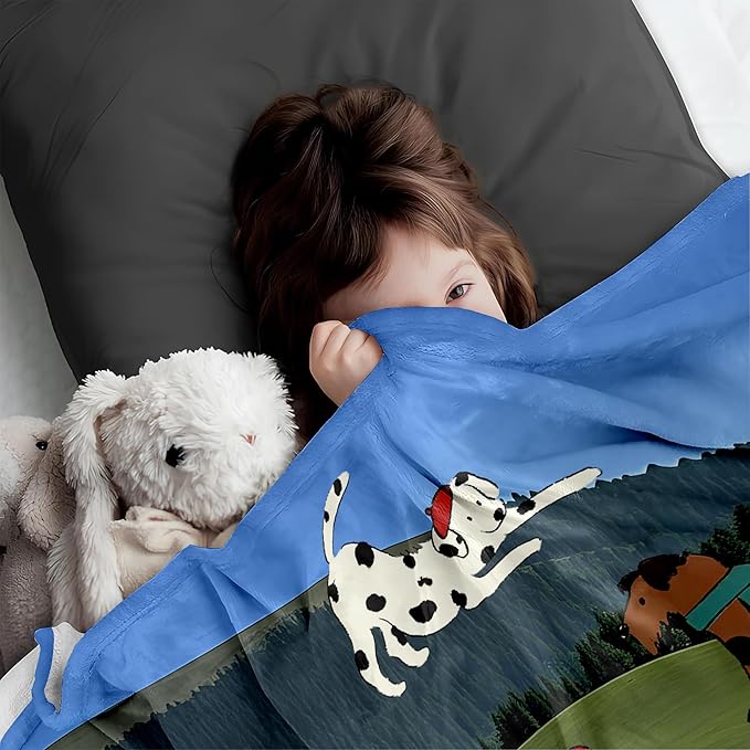 Flannel Blanket – 300GSM Soft Fleece Throw, Single-Sided Printed Dog Design, Cozy & Warm for Kids, Pets, Sofa, Bed, Travel – Cute Puppy Theme Blanket