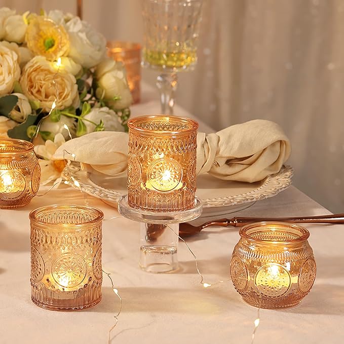 30 Pcs Assorted Gold Votive Candle Holders for Wedding Table Centerpieces, Glass Tea Lights Candle Holder for Diwali Decorations, Wedding Decorations, Vintage Boho Home Tea Party Decor,
