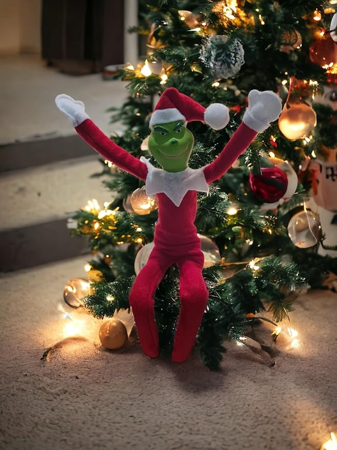 Christmas Green Monster Elf Grouch on The Couch Christmas Elf Decoration, Handmade Monster Christmas Ornaments Plush for Xmas Party Holiday Home Garden Decor (Green)