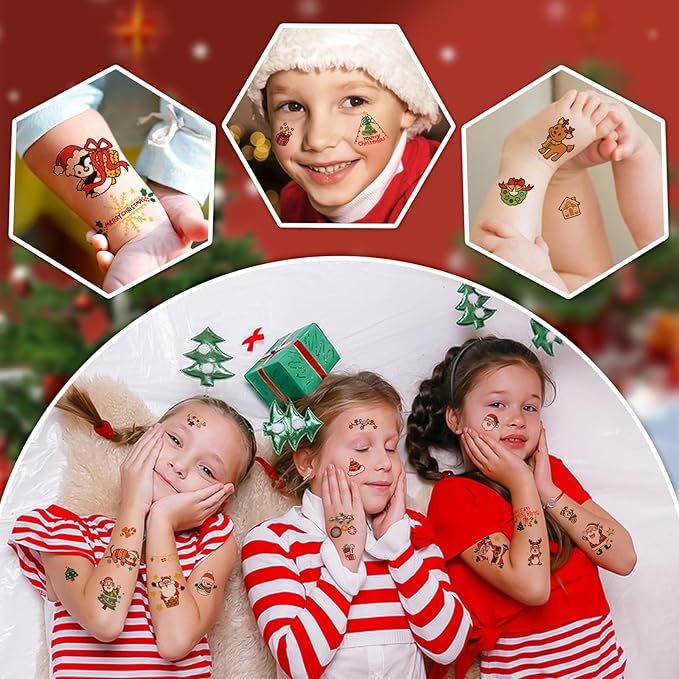 350+ PCS Christmas Temporary Tattoos for Kids, Xmas Santa Claus Snowman Penguin Elk Tattoos Stickers, Christmas Stocking Stuffers Fake Tattoos for Girls Boys, Party Supplies Favors Decors, 36 Sheets