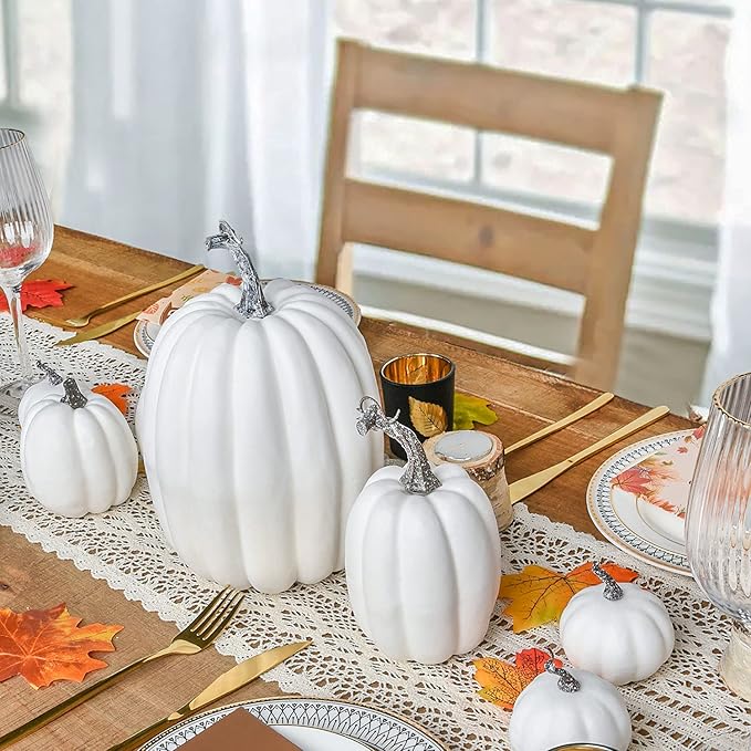 Lvydec 7pc Assorted Size White Pumpkins Craft Pumpkins for Halloween Thanksgiving Autumn Festive Party Supplies