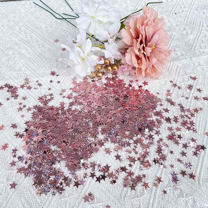60g Star Confetti Glitter Star Table Confetti, Metallic Foil Star Glitter, Table Decorations for Party Wedding birthday graduation Decorations(Glitter Rose Gold Set, 10mm and 6mm)