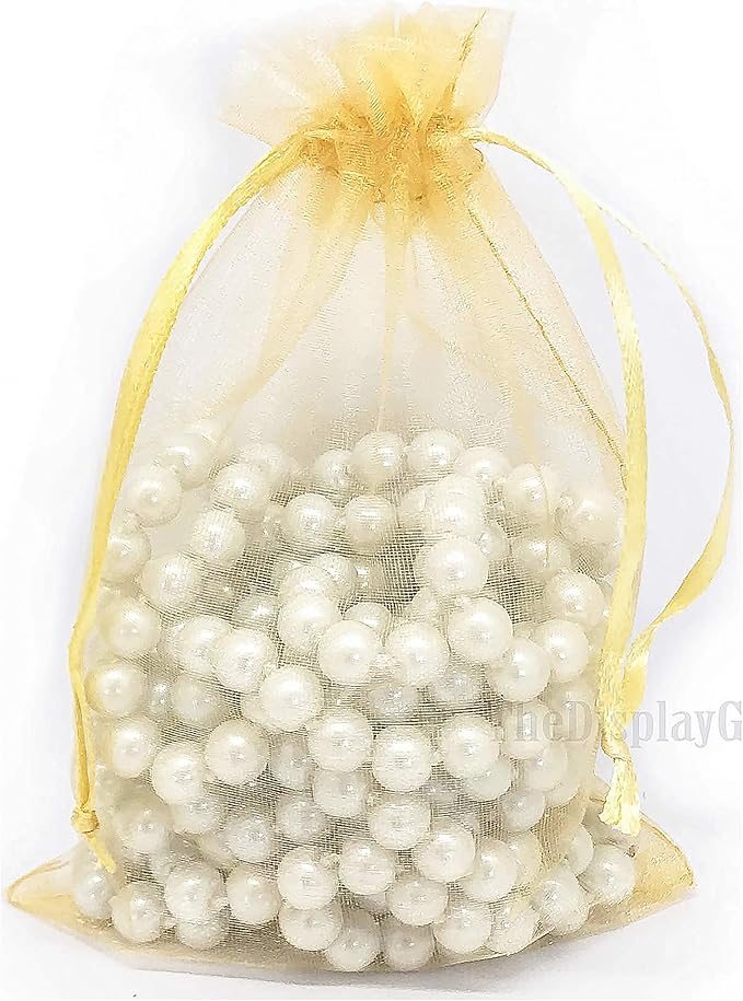 TheDisplayGuys 100-Pack 4x6 Gold Sheer Organza Gift Bags with Drawstring, Jewelry Candy Treat Wedding Party Favors Mesh Pouch