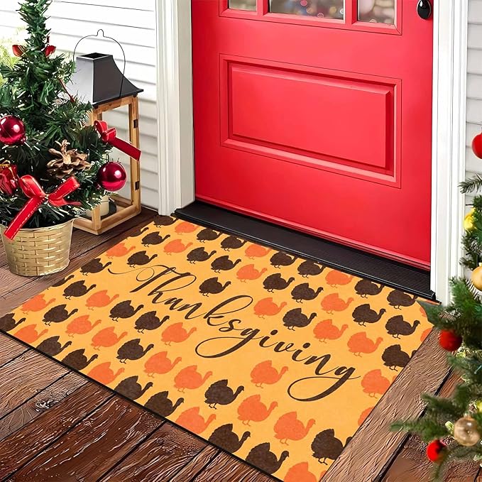 Fall Welcome Maple Leafs Decorative Door Mat, Autumn Thanksgiving Doormat for Indoor Outdoor Entrance Floor Mats,Fall Pumpkins Non Slip Harvest Vintage Decor Rubber Welcome Mats 30" x 18" Inch