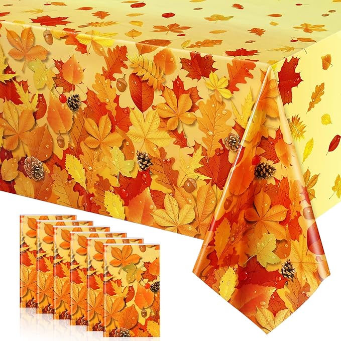 Fall Maple Leaves Tablecloth Thanksgiving Fall Party Table Cover Autumn Maple Leaves Table Cover Fall Plastic Table Decoration for Harvest Festival Party Dinner Home Table Supplies Decor (6 Pieces)