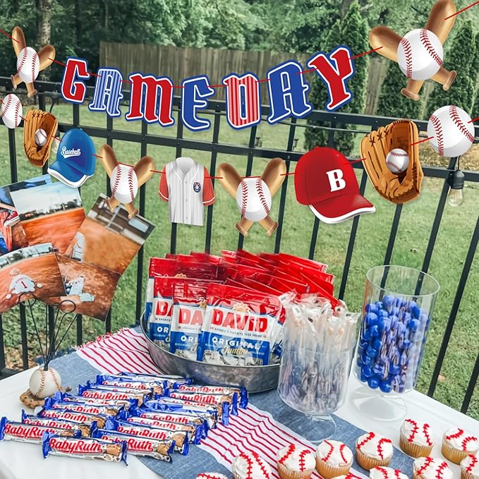 Pre-Strung Baseball Party Decorations with Concessions and game day Banners, Happy Birthday Baseball Party Supplies, Sports Themed Birthday Decorations with Baseball Triangle Bunting Pennant Flag