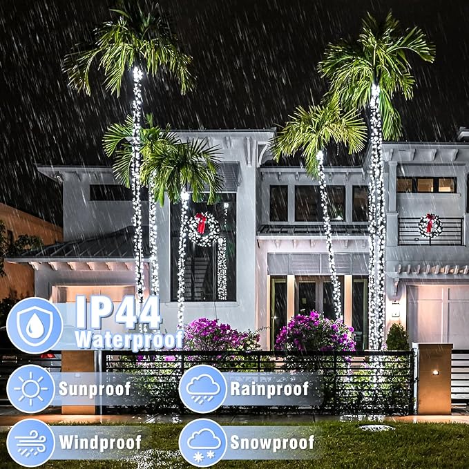 800 LED Christmas Lights Outdoor Indoor, String Lights for Outside with 8 Modes Waterproof, Plug in Twinkle Light Clear Wire for Xmas Tree, Patio, Wedding, Party Decorations, White